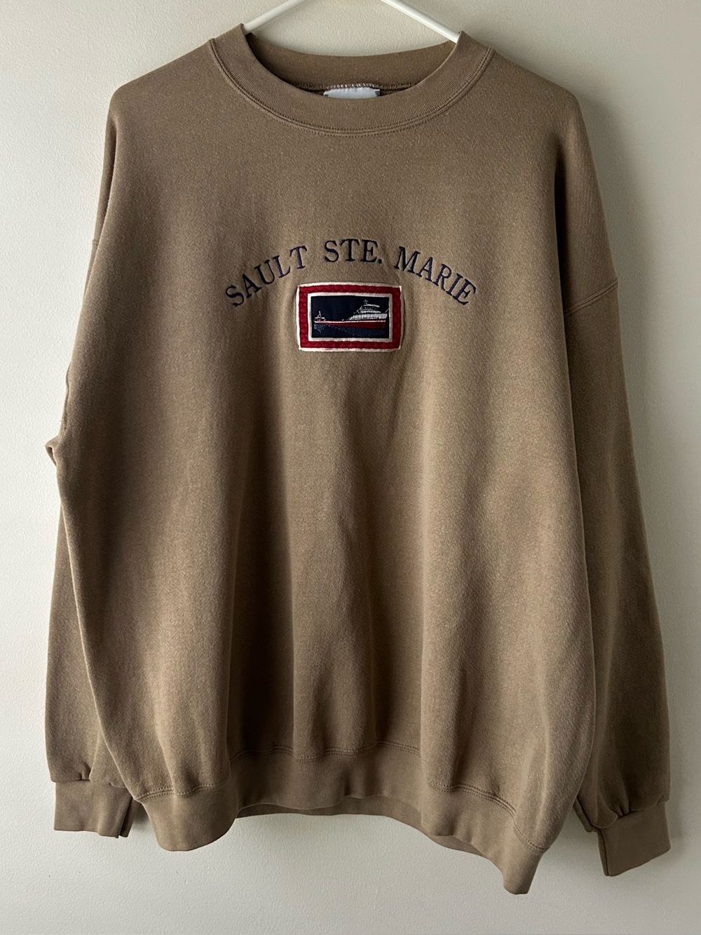 Vintage Coastal Fisherman Embroidered Sault Ste. Marie Oversized Sweatshirt